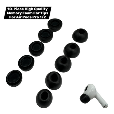 Apple AirPods Pro Memory Foam Ear Tips – 10-Pack (1st & 2nd Gen, XS–XL, Black)