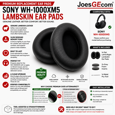Sony WH-1000XM5 Premium Lambskin Leather Ear Pad Cushions Slow Rebound Foam Replacement Parts