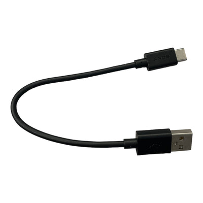 A black Sony USB-C to USB-A charger cable for headphones, with a length of 8.75 inches.