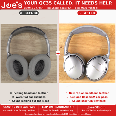 Bose QC35 / QC35 II Complete Repair Kit Genuine OEM Ear Pads + Clip-On Headband Leather + Tool Kit