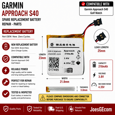 Garmin Approach S40 Golf Watch Battery 210mAh Replacement Parts