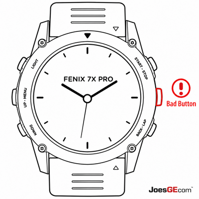 Garmin Fenix 7X Pro watch with a broken side button requiring professional button repair and replacement service.