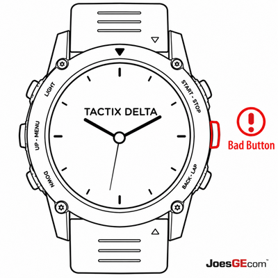 Garmin tactix Delta watch with a broken side button requiring professional button repair and replacement service.