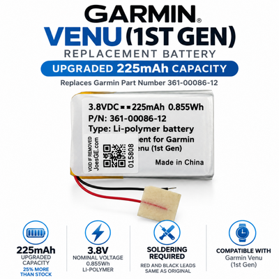 Garmin Venu 1st Gen 361-00086-12 225mAh Upgraded Battery Replacement Parts