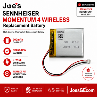 Joes Sennheiser Momentum 4 Wireless replacement battery with specifications on a white background