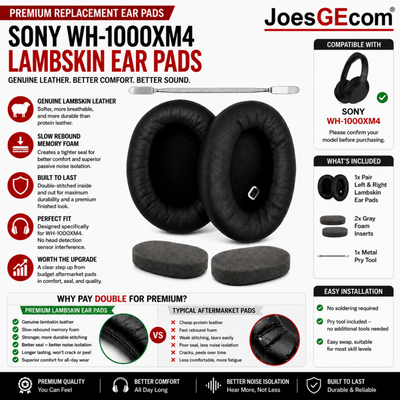 Sony WH-1000XM4 Premium Lambskin Leather Ear Pad Cushions Slow Rebound Foam Replacement Parts
