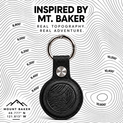 Saffiano Leather AirTag Holder | Mt Baker Topographic Keychain Case for Keys, Bags & Luggage