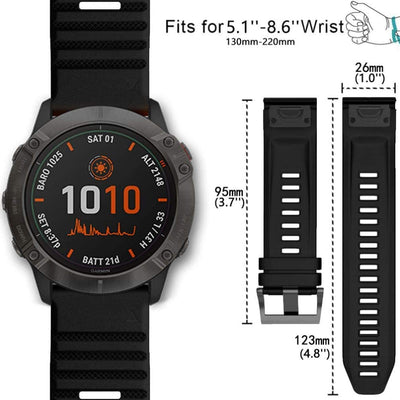 Garmin Fenix 6X 6X Pro Solar Wristband Band Replacement (Black) - Accessories