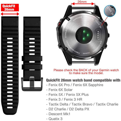 Garmin Fenix 6X 6X Pro Solar Wristband Band Replacement (Black) - Accessories