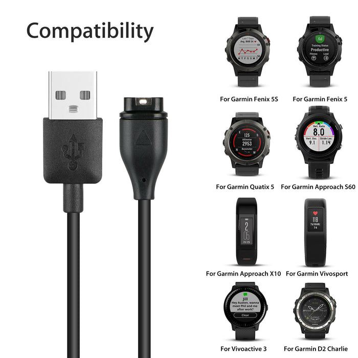 Garmin Smartwatch Replacement Charger Cable USB 1M (Black) - Accessories